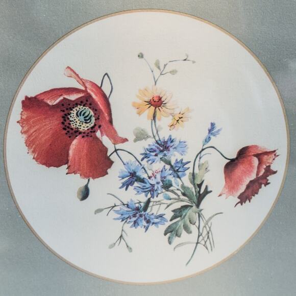 Vintage Wooden Framed Botanical Red Poppy & Wildflower Print w/ Matte, 9.5" - Picture 4 of 6